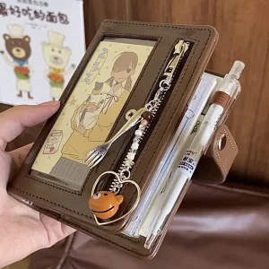 M5 Brown Sliver Soft Zip Loose-Leaf Retro Portable and 40 Sheets Inner Page PU Clip-on Notebook Loose Leaf Notebook